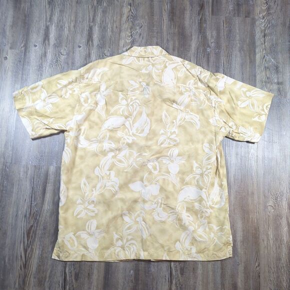 Tommy Bahama 100% Silk Yellow Floral Short Sleeve Button-Front Shirt Men's Large - Picture 8 of 12